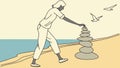 Person Stacking Balanced Stones on Beach, Mindfulness, vector design Generative AI Royalty Free Stock Photo