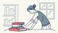 Person stacking books on a shelf organizing knowledge vector design Generative AI