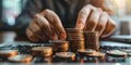 Person Stacking Coins on Laptop Royalty Free Stock Photo