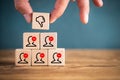 Person stacking toy blocks with thumbs down Royalty Free Stock Photo