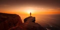 A person standing on a cliff overlooking the ocean. AI generative image Royalty Free Stock Photo