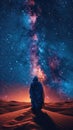 Person Standing in Desert Under Starry Night Sky