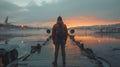Person Standing on Dock With Plane in Background Royalty Free Stock Photo