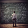 Person Standing in Front of Chalkboard Filled with Financial Formulas and Equations for Representing the Idea of