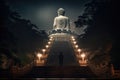 A person standing in front of a large Buddha statue, admiring its serene beauty and architectural details, Tian Tan Buddha in Hong