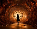 a person standing in front of a large clock Royalty Free Stock Photo