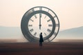 a person standing in front of a large clock Royalty Free Stock Photo