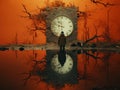 a person standing in front of a large clock Royalty Free Stock Photo