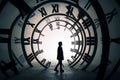 a person standing in front of a large clock Royalty Free Stock Photo