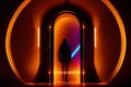 Person standing in front of an open portal, silhouette in a subway tunnel. Light at End of Tunnel, generative ai Royalty Free Stock Photo