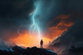 Person standing in front of storm. Generate Ai Royalty Free Stock Photo