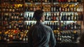 Bartender Standing Before Bar Shelf. AI generated Royalty Free Stock Photo