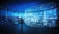 Futuristic Control Room with Data Visualization Royalty Free Stock Photo