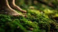 A person standing on a green grassy field with bare feet, AI Royalty Free Stock Photo