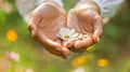 Person Holding a Flower in Hands Royalty Free Stock Photo