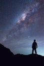 A person is standing and seeing Milky Way galaxy on night sky Royalty Free Stock Photo