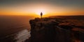 A person standing on top of a cliff overlooking the ocean. AI generative image Royalty Free Stock Photo