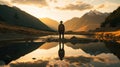 Grandiloquent Landscapes: A Majestic Sunset Reflection In The Mountains Royalty Free Stock Photo