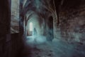 A person stands in a dark tunnel as smoke billows out, creating an atmosphere of mystery and intrigue, Ghostly apparitions