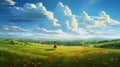 Dreamy Anime Painting Of A Girl In A Flower Field