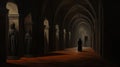 Ominous Italy: A Dark Gothic Painting Of A Long Hallway