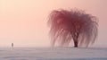 Lonely Willow: A Serene Snowscape At Sunrise