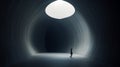 Dreamlike Installation: Solitary Person In A Large Tunnel
