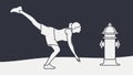 Person stretching leg on fire hydrant. Urban flexibility, vector design Generative AI Royalty Free Stock Photo