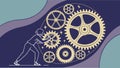 Person Struggling to Push Massive Interlocking Gears, vector design Generative AI Royalty Free Stock Photo