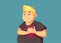 Overweight Adult Man Feeling Chest Pains Vector Illustration