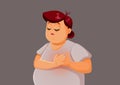 Overweight Adult Woman Feeling Chest Pains Vector Illustration