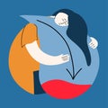 The person suffers from hypoglycemia. Low blood sugar. The woman is feeling weak. Vector illustration in flat style