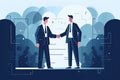 A person in a suit or business attire shaking hands with another person, signifying a business deal or agreement, flat