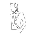 A person with a suit dress continuous line art drawing of famous businessman standing pose success concept