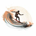 Dynamic Surfer Illustration With Dark Orange And Bronze Tones