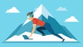 A person sweating as they complete virtual reality mountain climbers on the snowy peak of a virtual mountain.. Vector Royalty Free Stock Photo