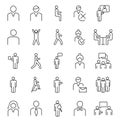 Person symbols, basic outline vector icons collection. Male, female and group of people basic positions. Royalty Free Stock Photo