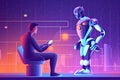 person talking with robotic ai.futuristic technology or machine learning Royalty Free Stock Photo