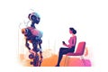 person talking with robotic ai.futuristic technology or machine learning Royalty Free Stock Photo