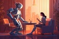 person talking with robotic ai.futuristic technology or machine learning Royalty Free Stock Photo