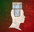 Human head with word government flat icon.