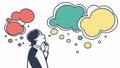 Person with Thought Bubbles, Creative Thinking Process, vector design Generative AI Royalty Free Stock Photo