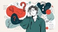 Confused Man Thinking, Question Marks, Abstract Background Royalty Free Stock Photo