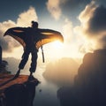 person about to make the big leap and base jump off a cliff Royalty Free Stock Photo
