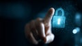 Person touching digital padlock for cybersecurity data protection Royalty Free Stock Photo