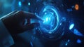 a person touching a finger on a futuristic interface Royalty Free Stock Photo
