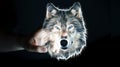 Person touching fractal endangered wolf illustration 3D rendering Royalty Free Stock Photo