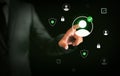 Person Touching Verified Profile with Green tick mark glowing, authentic and protected account concept design. Verification badge