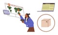 Person Tracking Global Shipments Using Digital Tools and Interactive Map Royalty Free Stock Photo