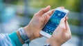 Person tracking heart rate through mobile phone display and using wireless heart rate monitoring wrist watch. Generative ai